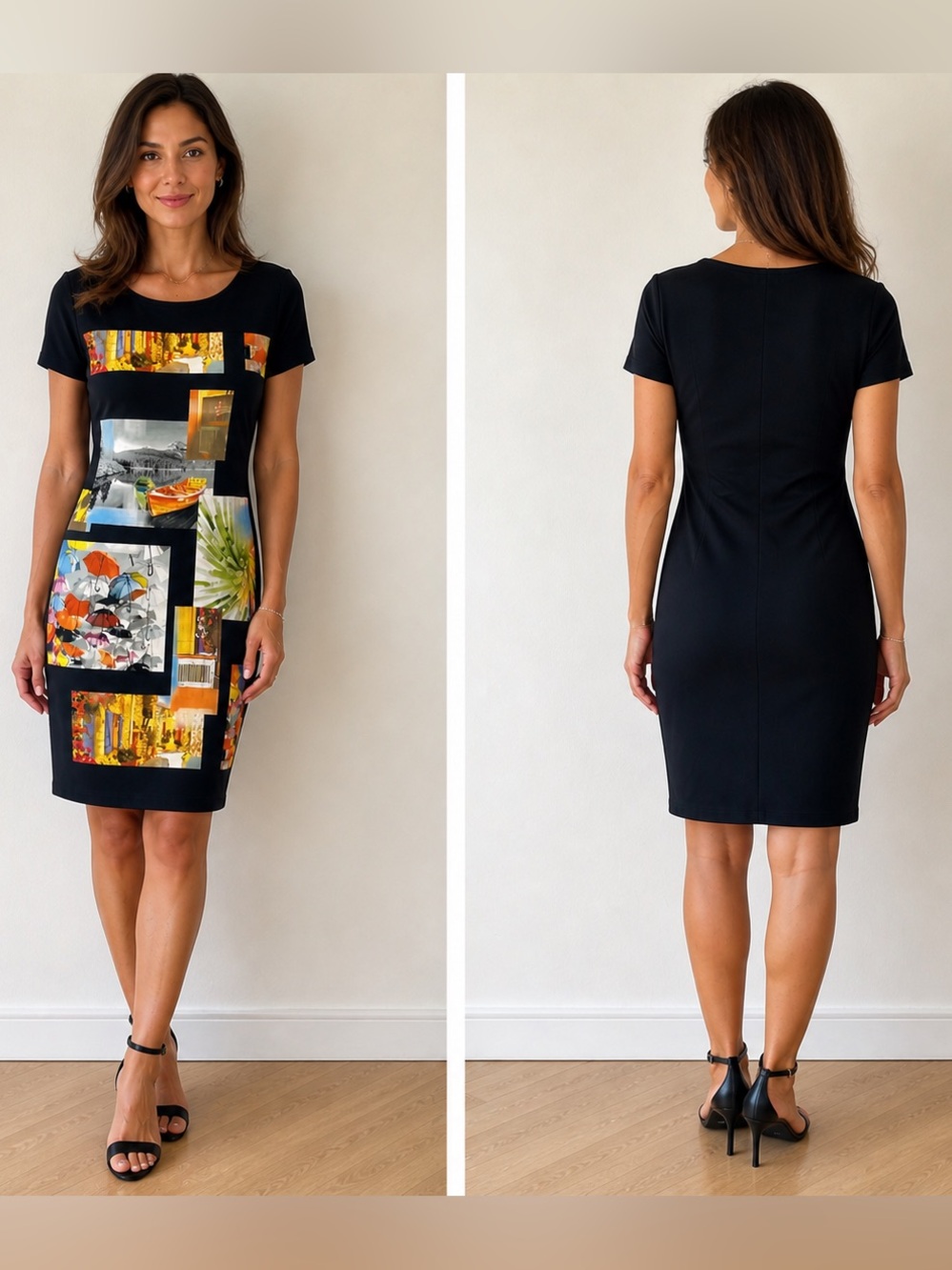 Simon Chang Mixed Media Graphic Midi Dress